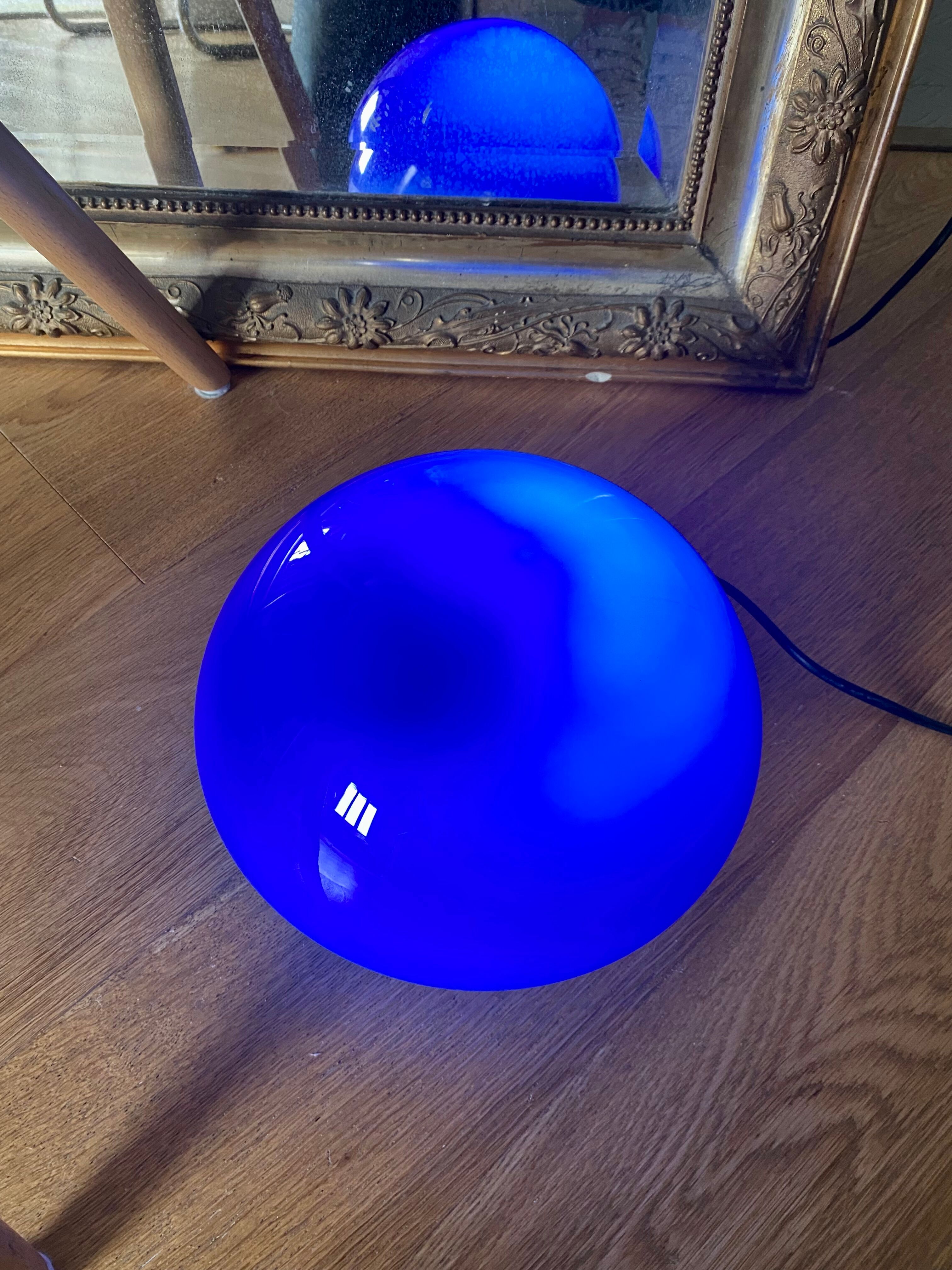 Lampe champignon vintage verre bleu roi