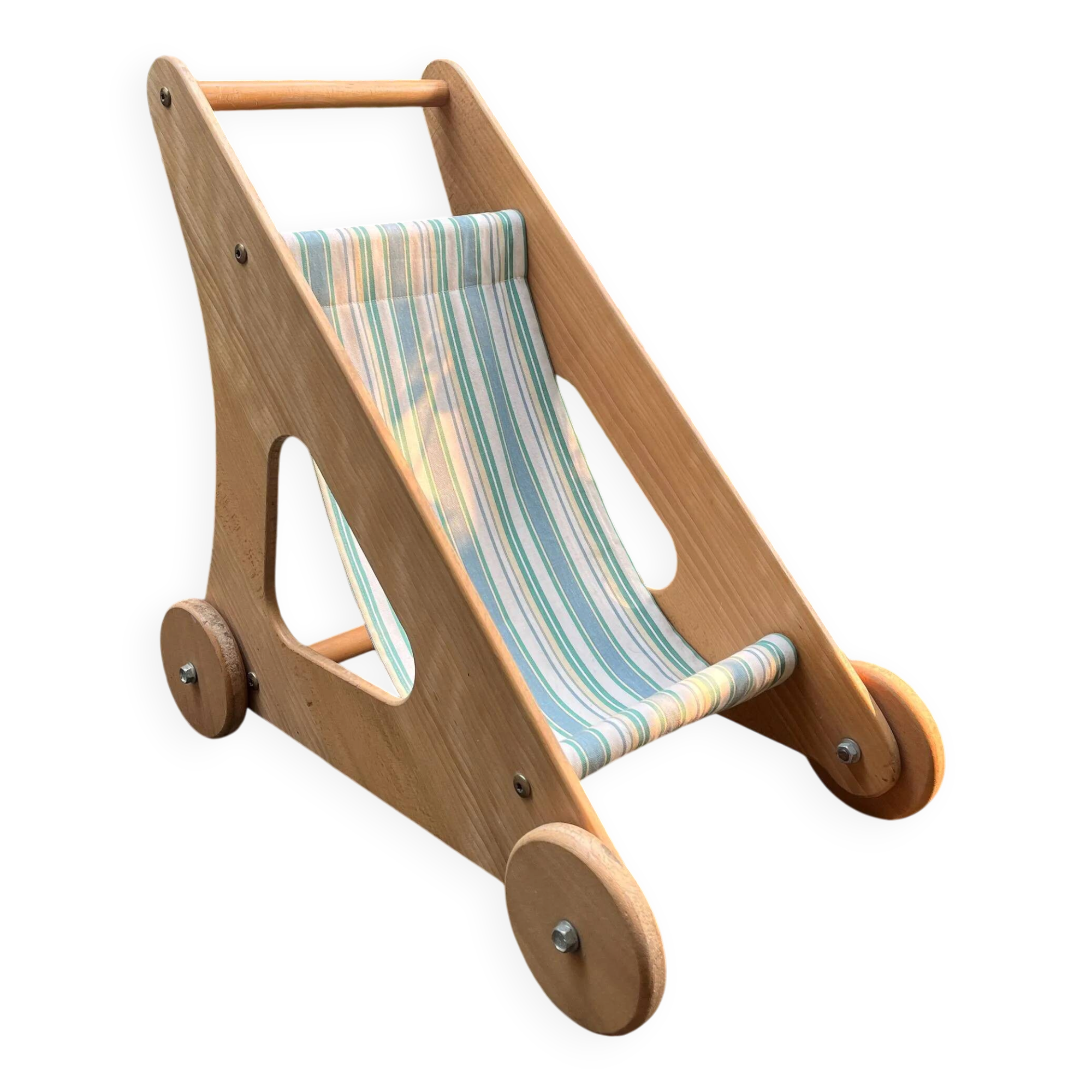 Poussette chariot de marche bébé bois vintage