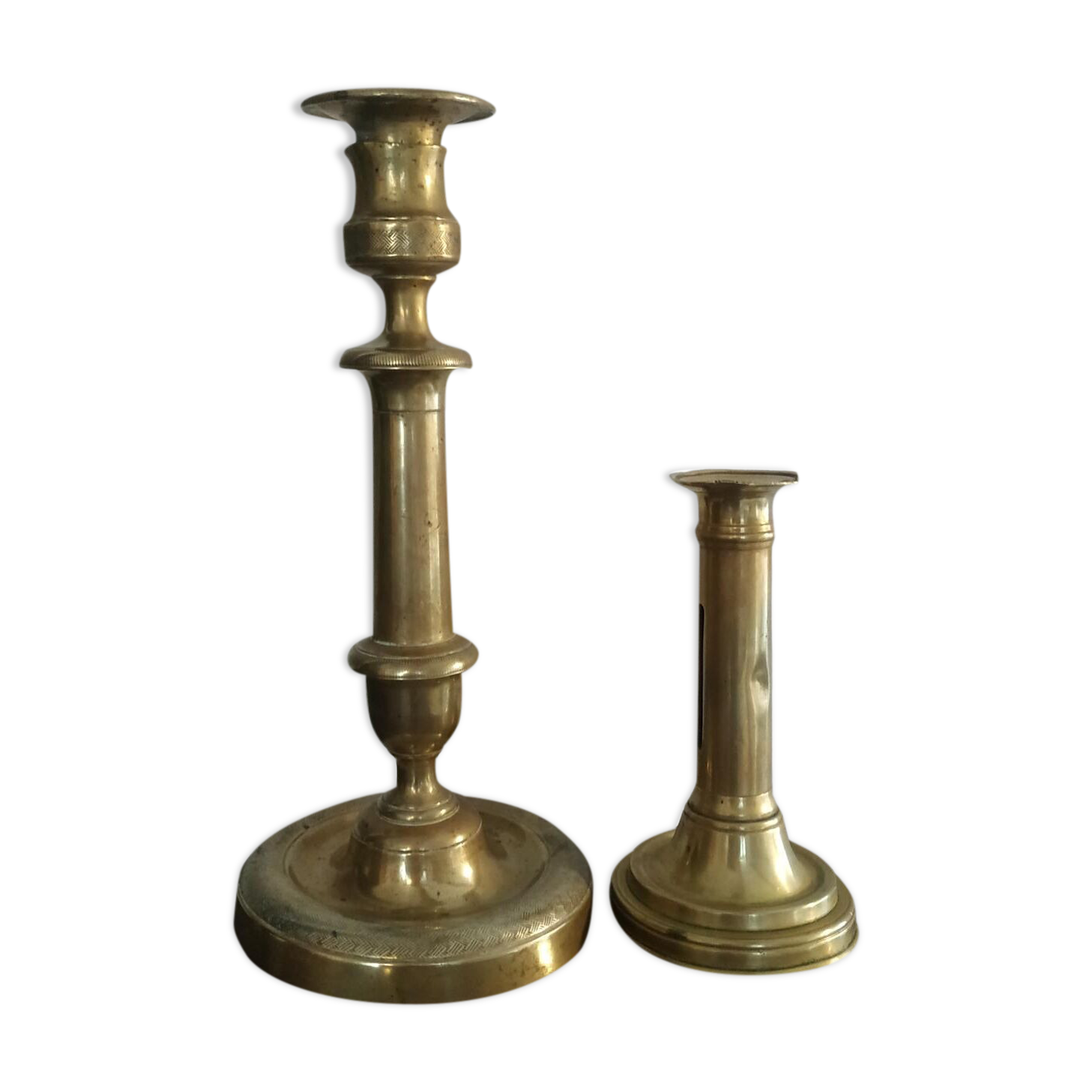 Set of 2 old brass candle holders