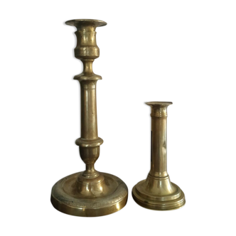 Set of 2 old brass candle holders