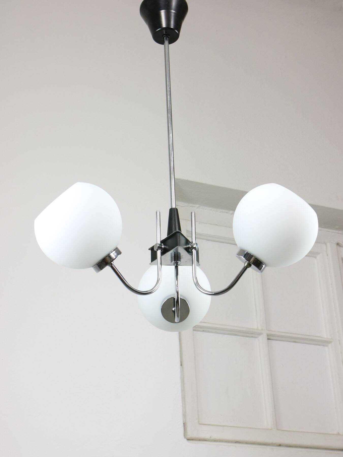 Vintage italian chrome and opaline chandelier, 70s