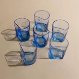 Six Blue Glass Tumblers with Arched Rim by Pitti Studio, Italian Mid-Century Glassware
