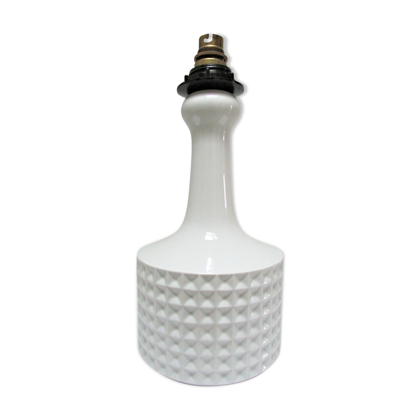 White porcelain lamp foot design geometric decoration 70s