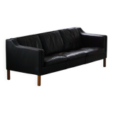 Three-seater canapé by Mogens Hansen, mid-century, in patinated black leather and solid beech.