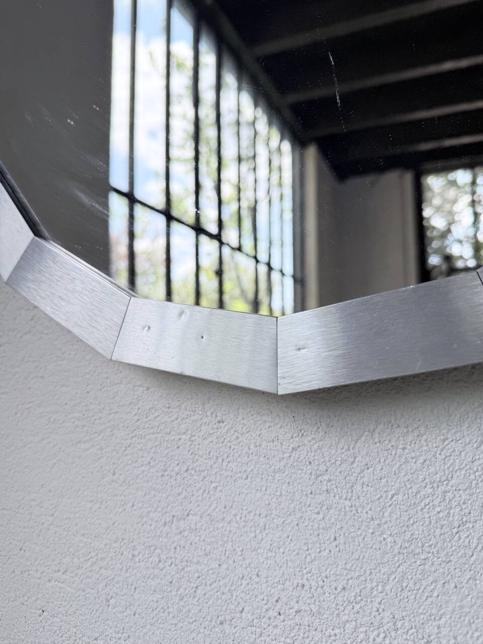 Miroir hexagonal métal brossé 1970