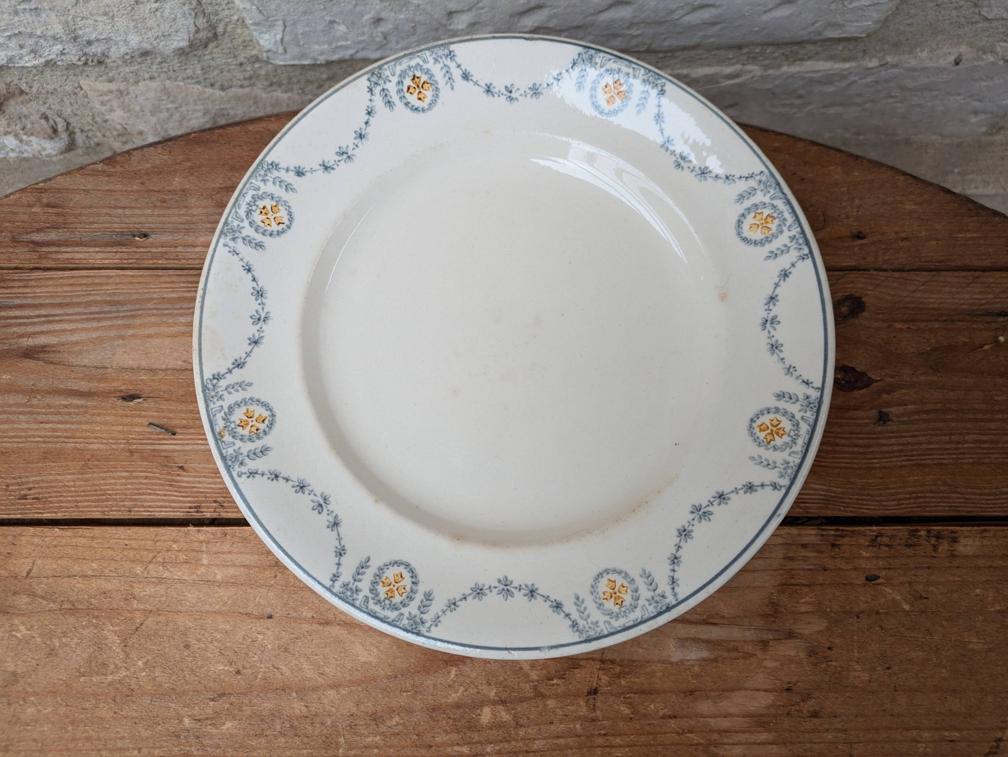 Old plate on pedestal serving dish Longwy Moselle model