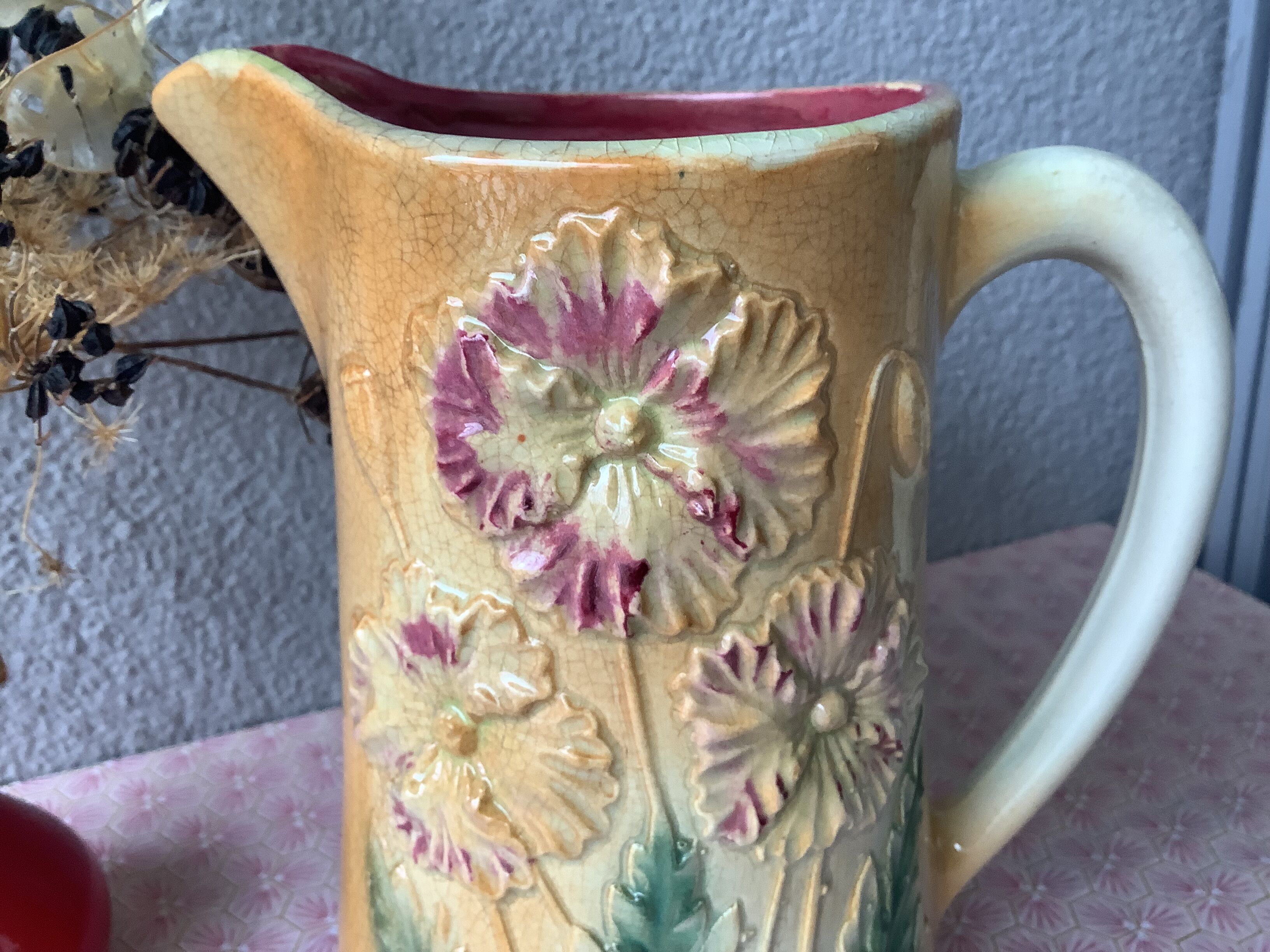 Pitcher in slurry art nouveau majolica 19th