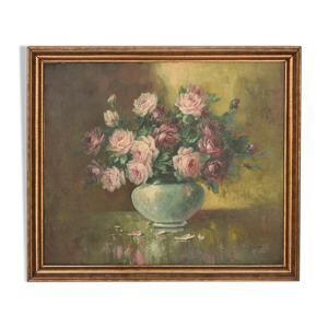Huile sur toile Vase - fleurs