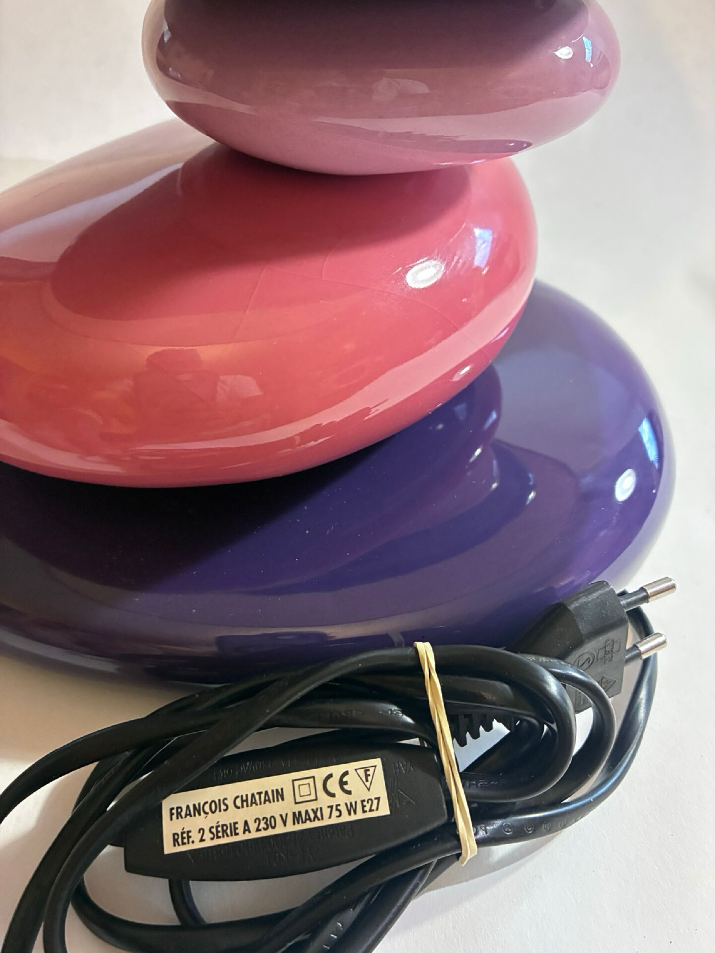 François CHATAIN Table Lamp Violet/Pink Conical Shade E27 230V