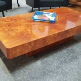Coffee table from the 70s, elm magnifying glass veneer