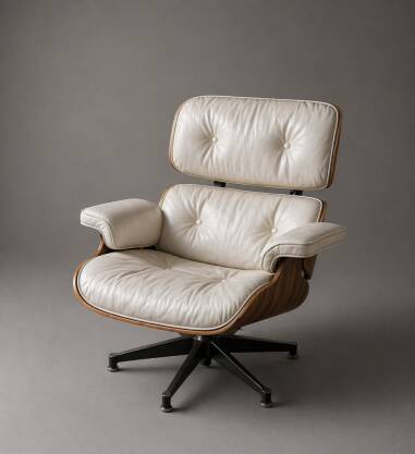 Charles and Ray Eames & Mobilier International - White leather lounge chair and rosewood
