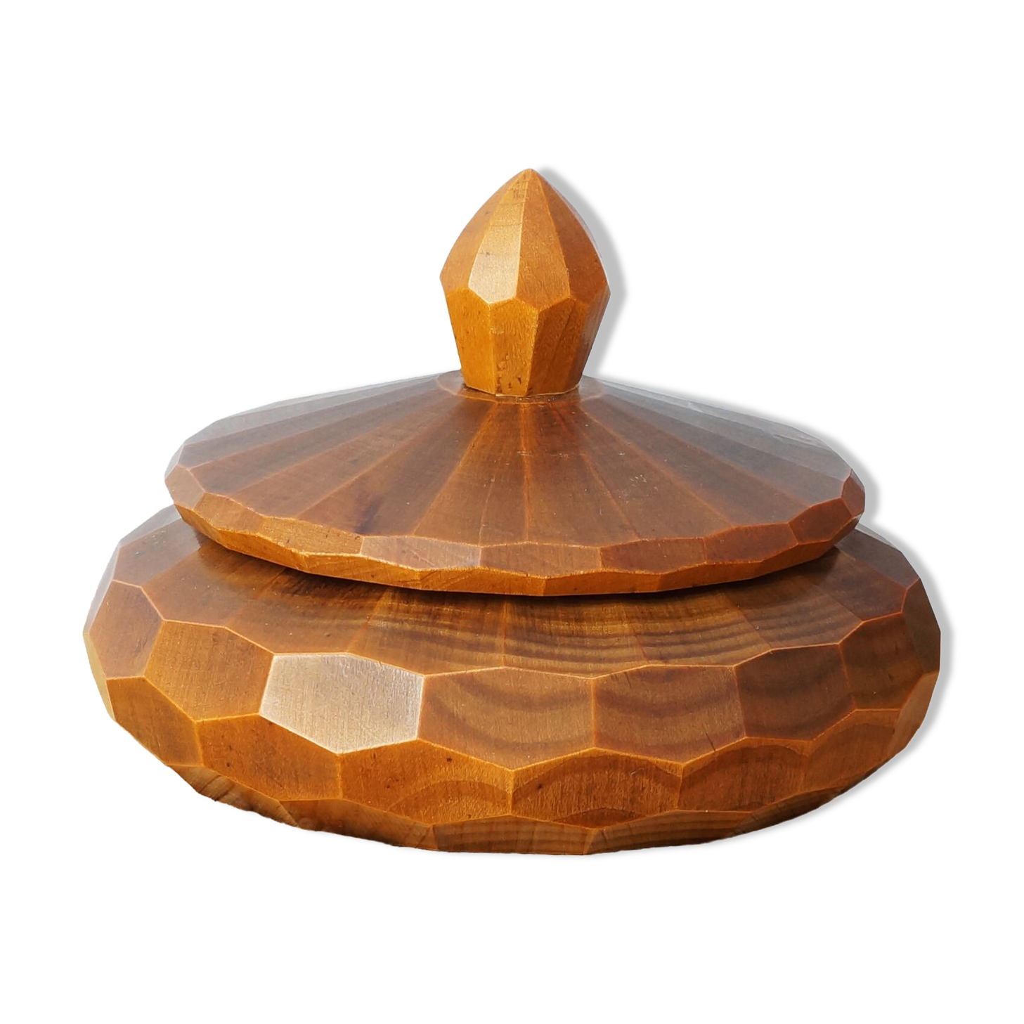 Faceted carved wooden box, vintage