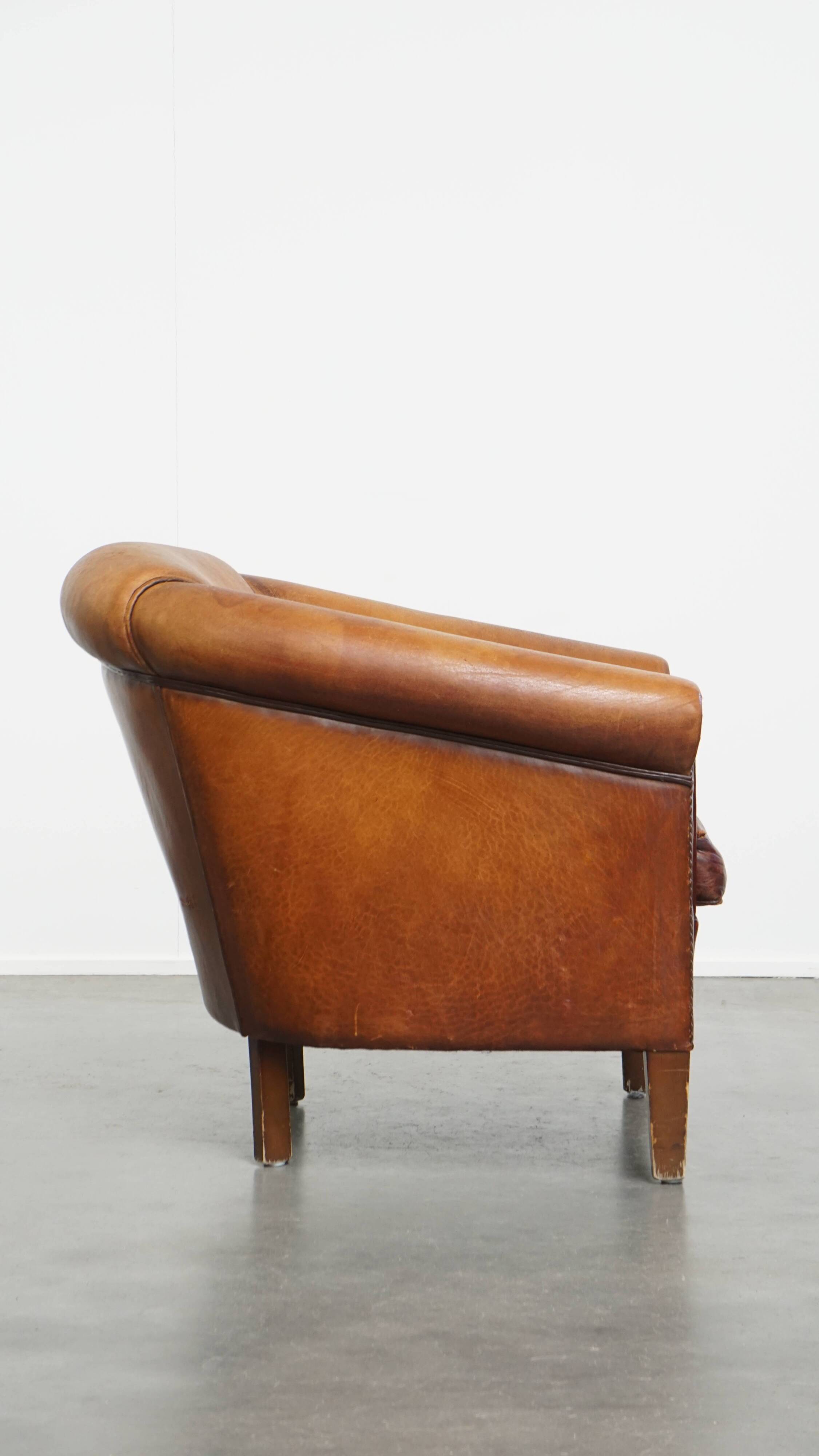 Cognac-Colored Sheepskin Leather Club Chair