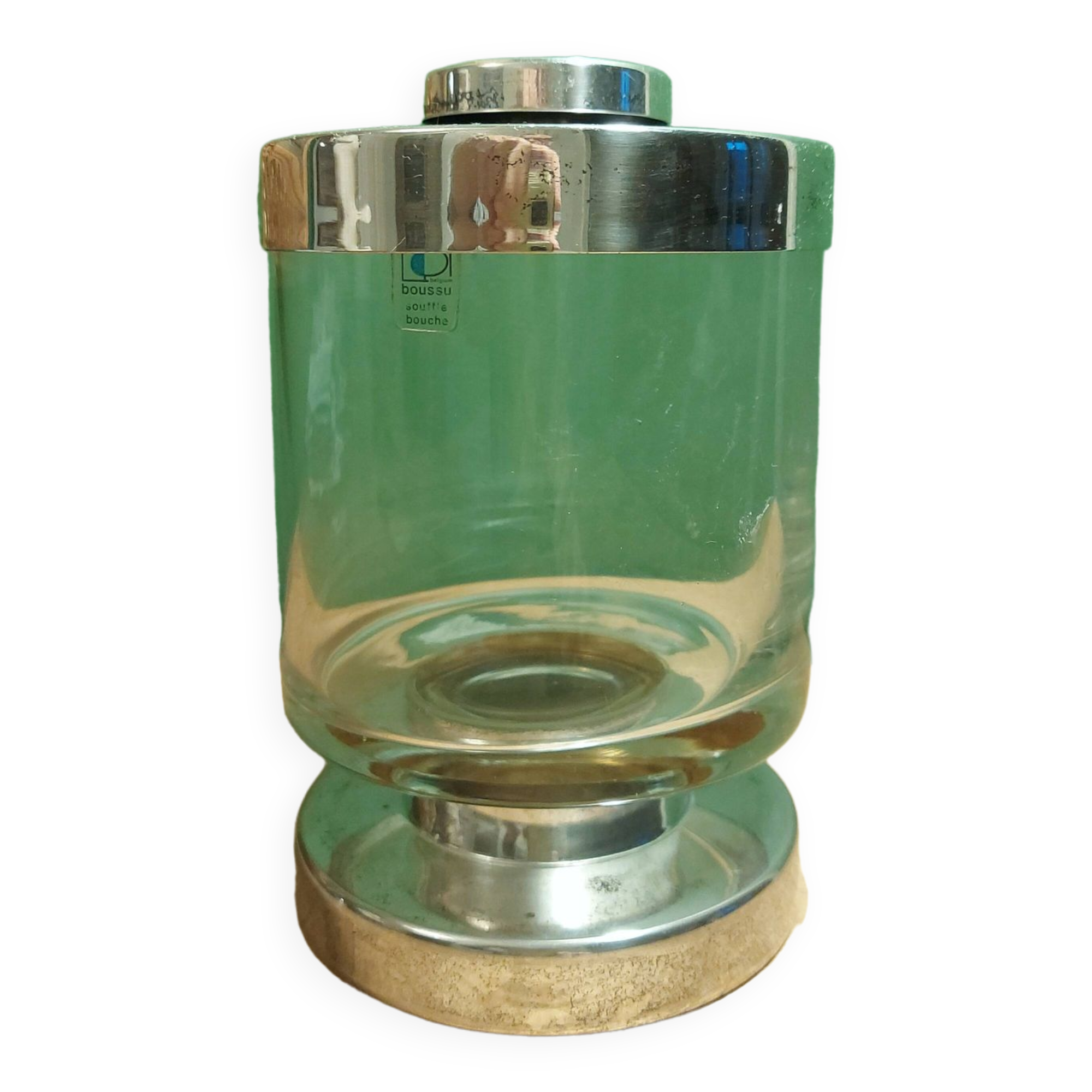 Pot bocal en verre et métla argenté Boussu