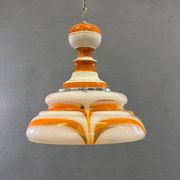 Italian art glass pendant lamp orange & white hand-blown chandelier, 1970s