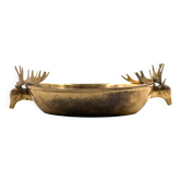 Centre de table / bol en laiton moderne du milieu du siècle, cerfs, France 1970