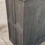 Old counter with gray patina, zinc top and a drawer