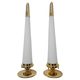 Pair of Hollywood Regency table lamps in brass with glass shades.