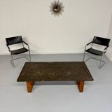Thick slate coffee table, brutalist design from the 70s, Pia Manu style