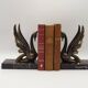 French Art Deco Bronzed Effect Spelter Swan Book Ends Black Marble Base