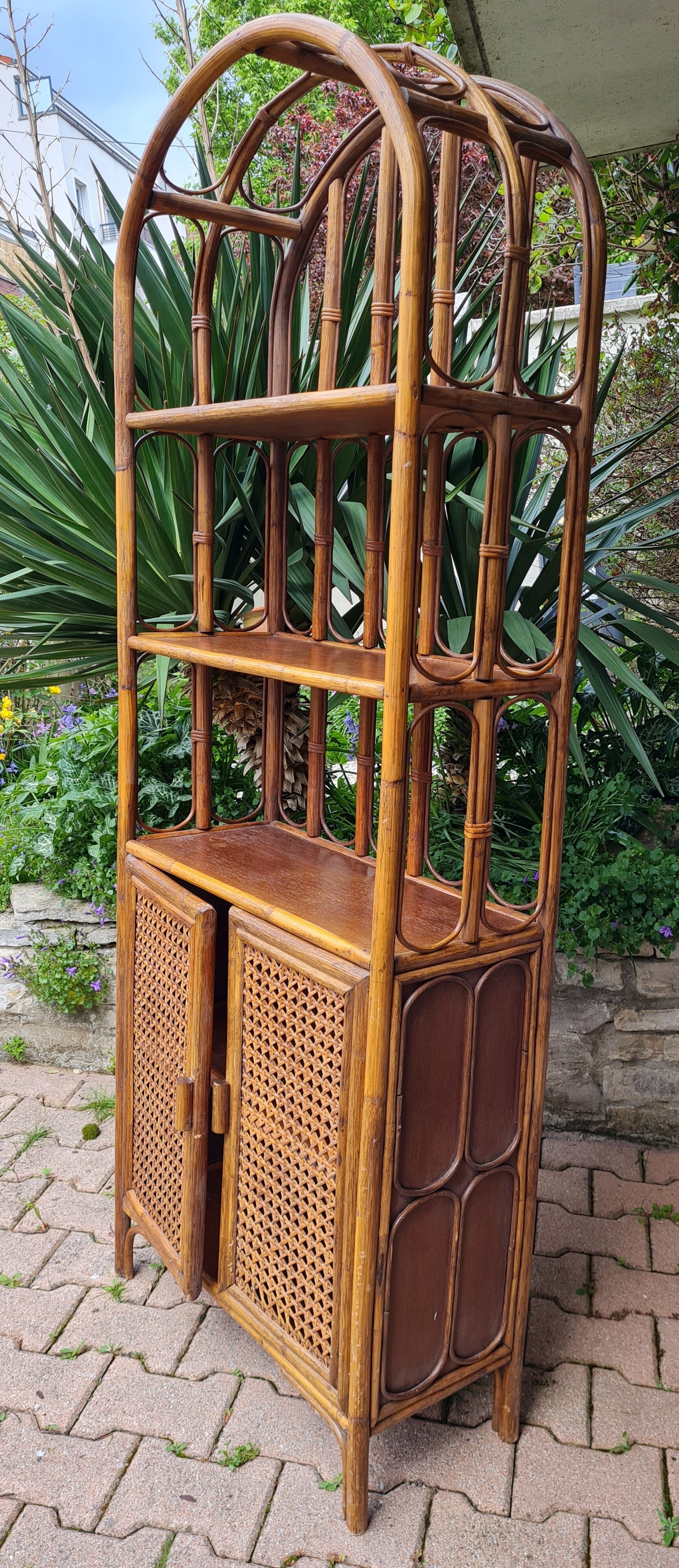 Rattan furniture and canning with vintage shelves