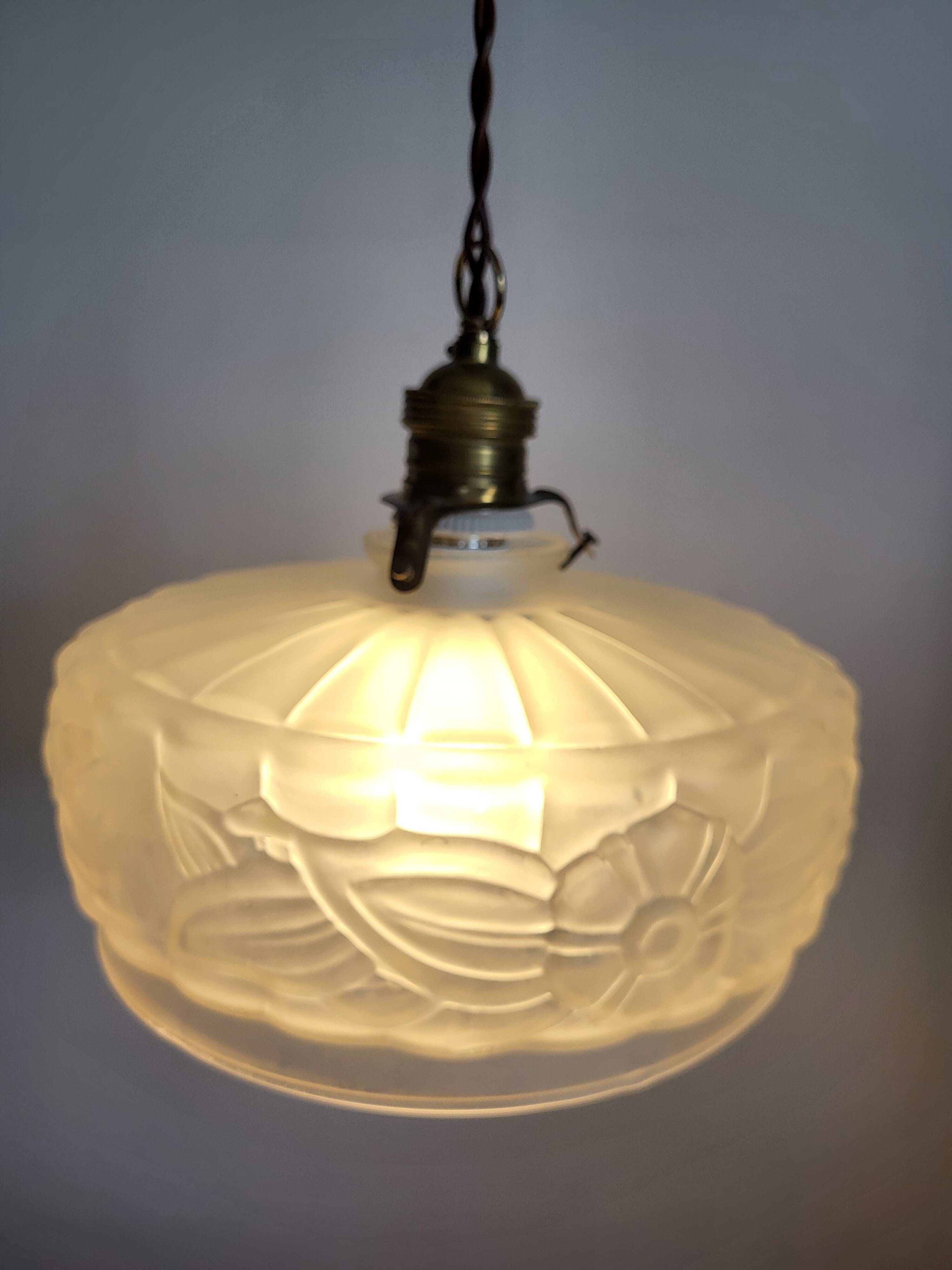 Lampe de plafond Art nouveau en persglas forgé avec décor floral, Frankrijk