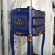 Table de chevet relookée classique – meuble décoratif bleu et doré