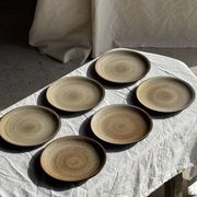 Lot de 6 assiettes à dessert vintage en grès brun