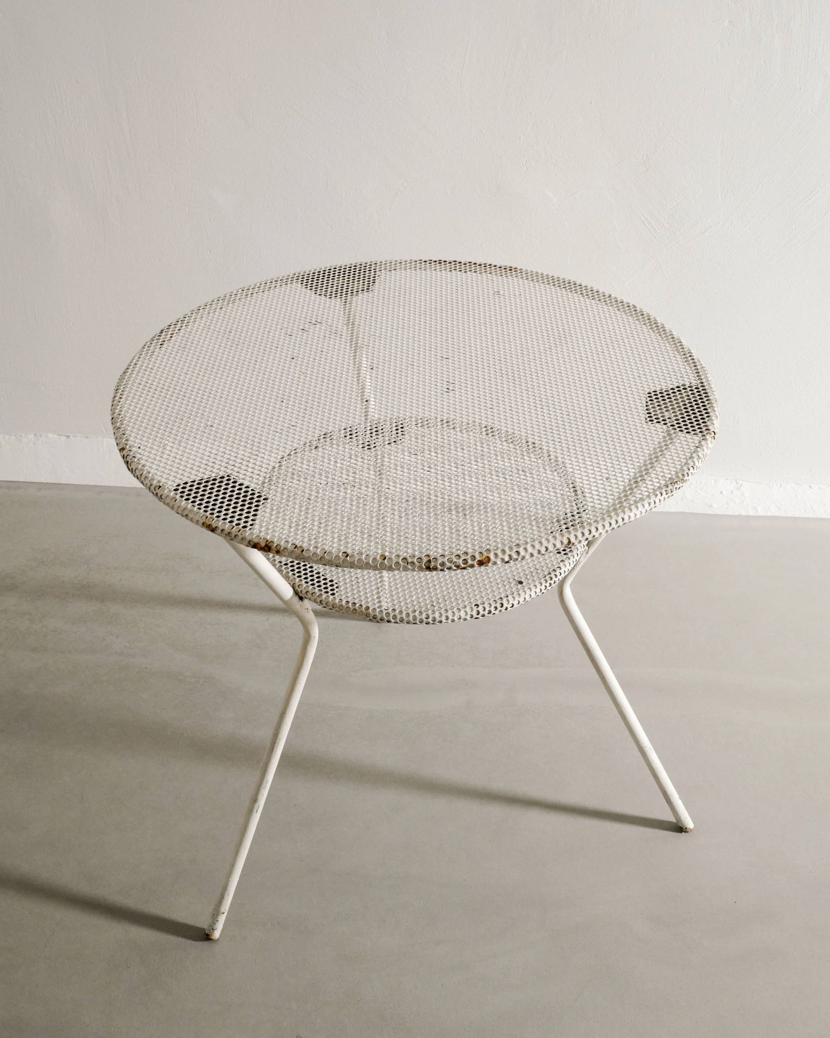 Vintage French Mid Century Round Console Table in White Metal, 1950s