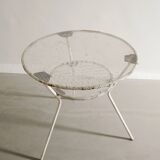 Vintage French Mid Century Round Console Table in White Metal, 1950s