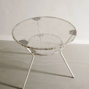Vintage French Mid Century Round Console Table in White Metal, 1950s