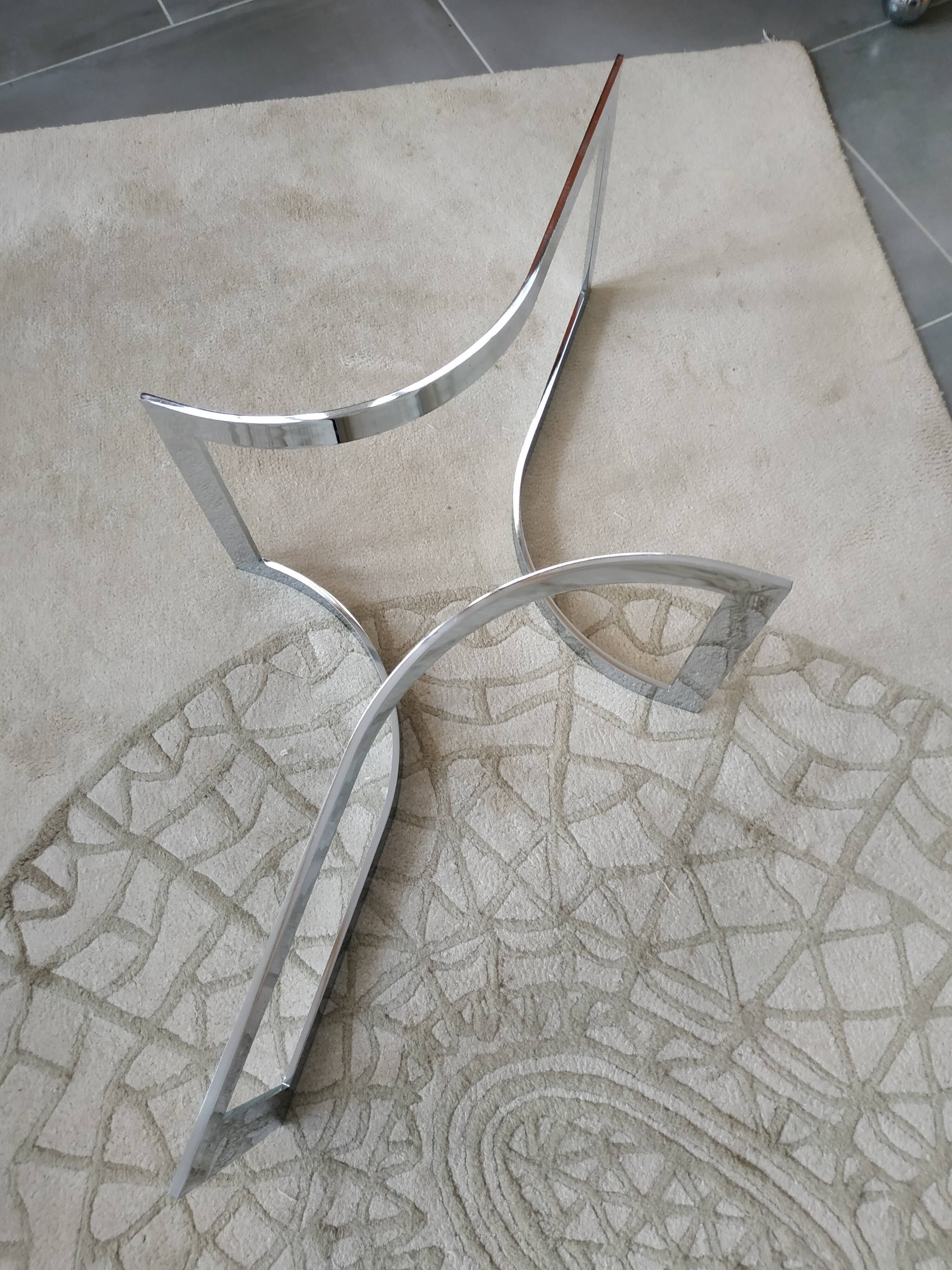 Paul Legeard's coffee table chrome metal and oval smoked glass tray typical of the 70s