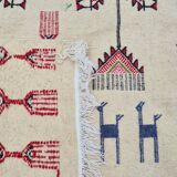 Tapis kilim beige à motifs multicolores fait main en pure laine
