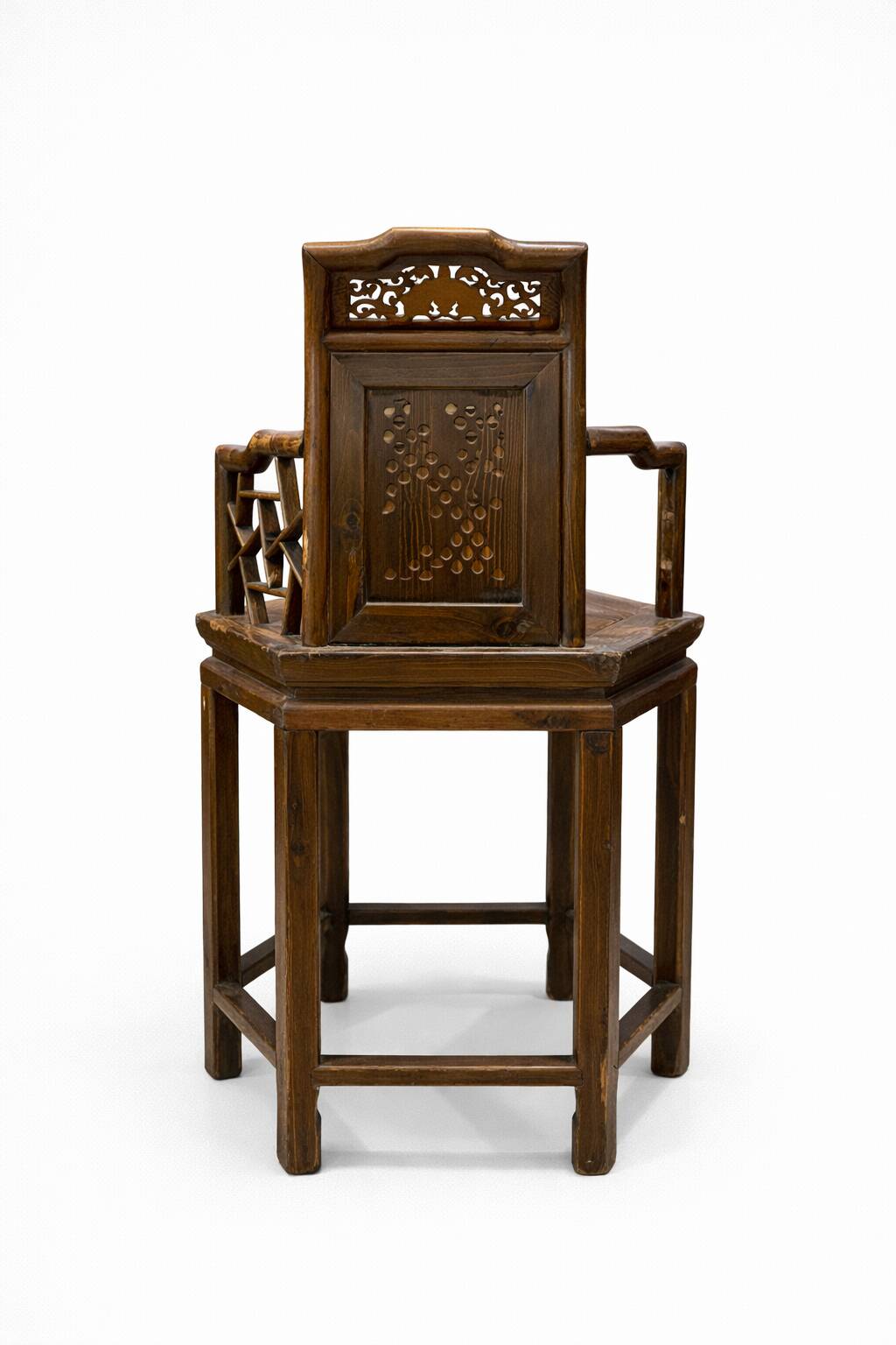Antique Armchair with Hexagonal Wooden Seat, 1890s