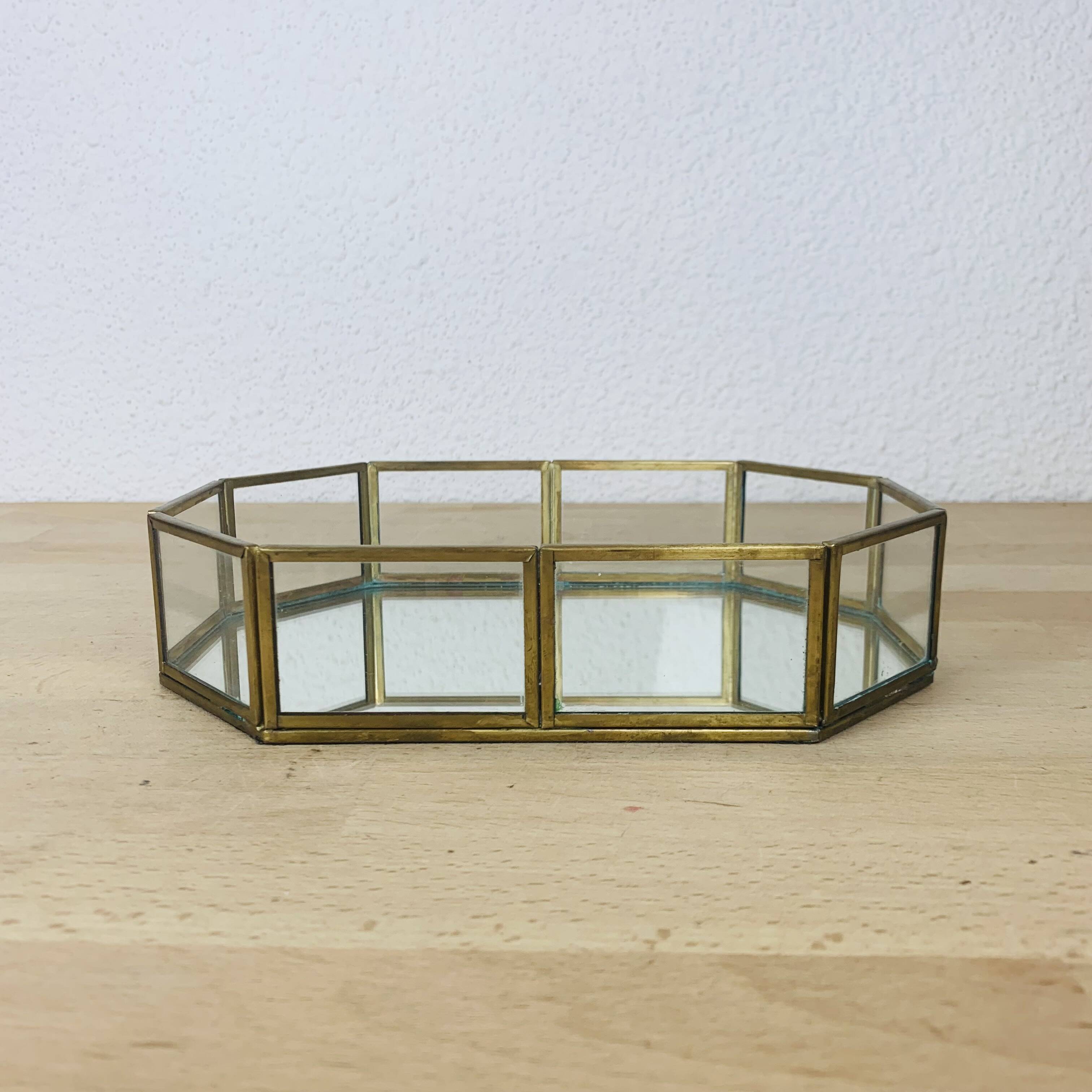 Brass, glass, vintage mirror catch-all tray.
