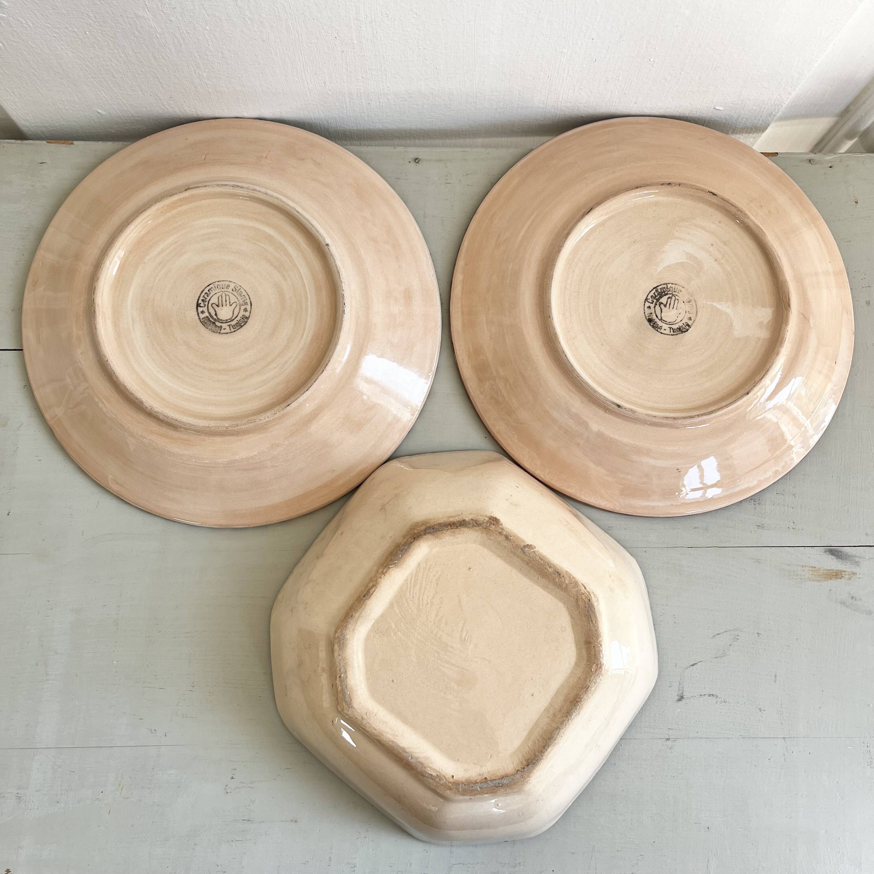 Trio of vintage oriental ceramic plates and ramekin