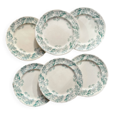 Lot de 6 Assiettes Plates Anciennes Terre de Fer "Lilas" Longchamp XIXe