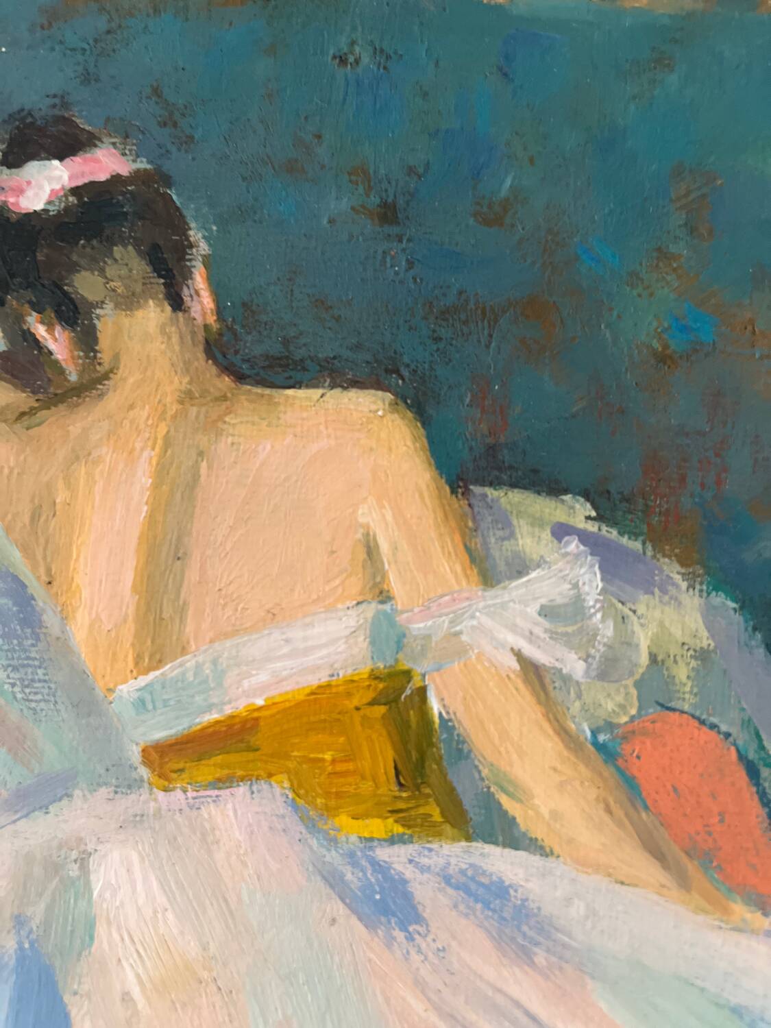 Le repos, huile sur toile marouflée sur carton signée Dassimov