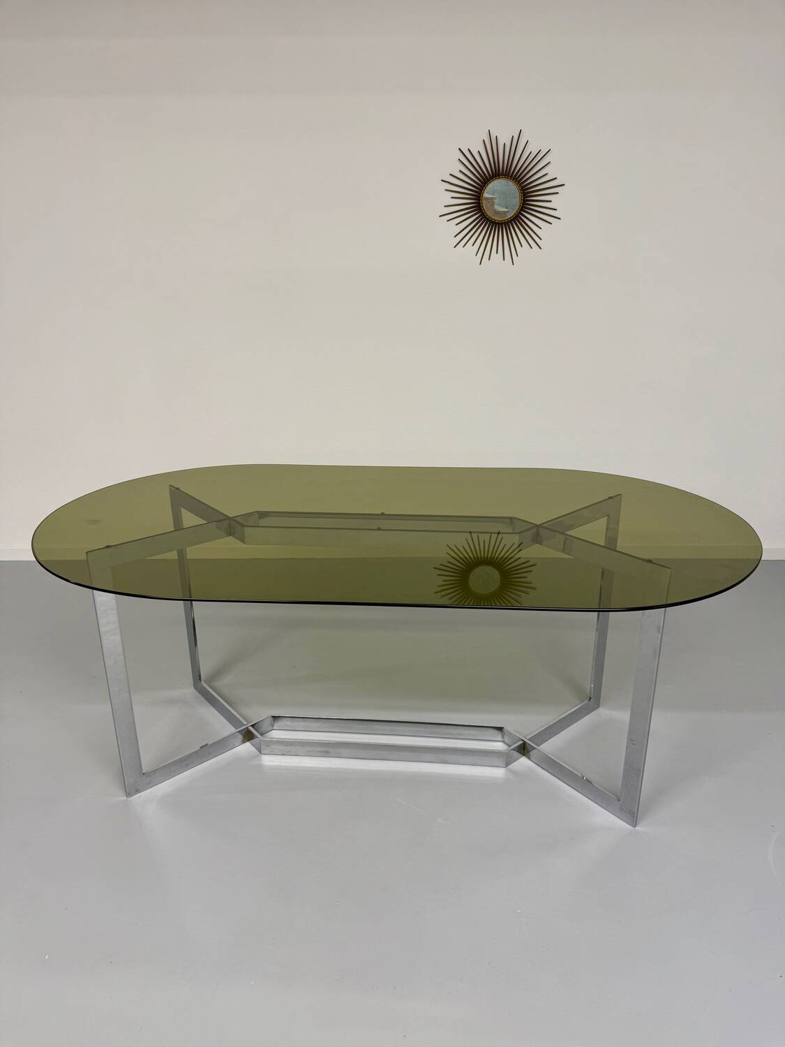 Vintage chrome and smoked glass table, 70s design, Paul Legeard DOM
