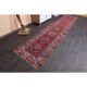 Vintage Turkish hand-knotted wool cotton red runner rug 83x362