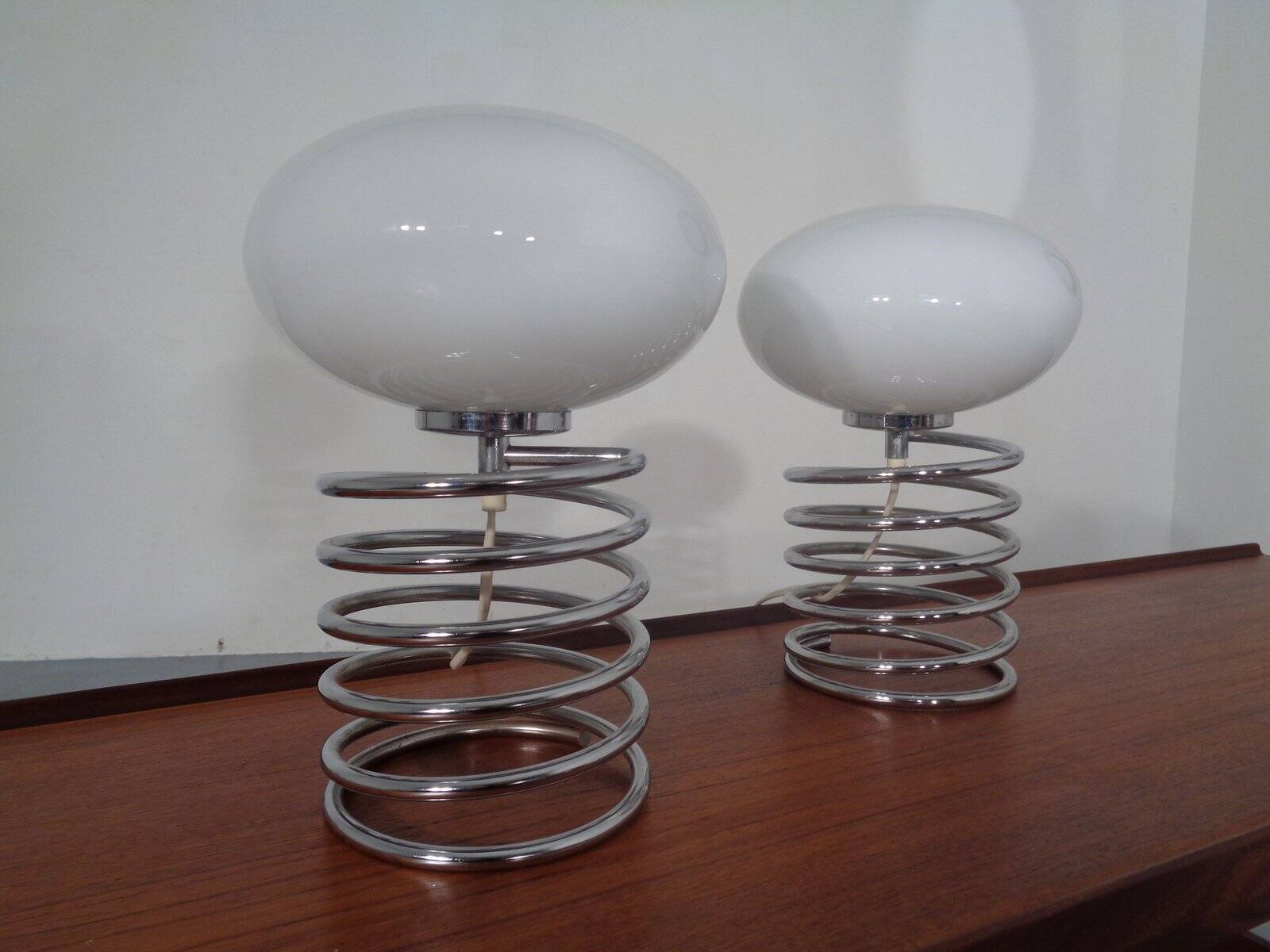 Opaline Glass and Chrome Table Lamps from Honsel, 1970s, Set of 2
