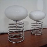 Opaline Glass and Chrome Table Lamps from Honsel, 1970s, Set of 2