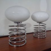 Opaline Glass and Chrome Table Lamps from Honsel, 1970s, Set of 2