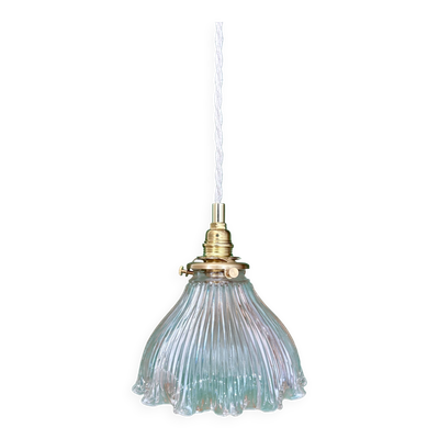 Suspension abat-jour vintage en verre holophane (HU1)