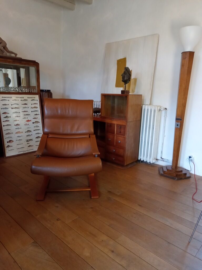 Original Nelo Sweden wooden and leather armchair