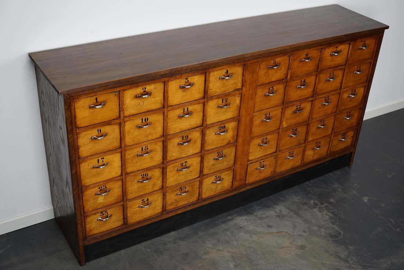 Dutch industrial apothecary cabinet in beech and oak 1940s