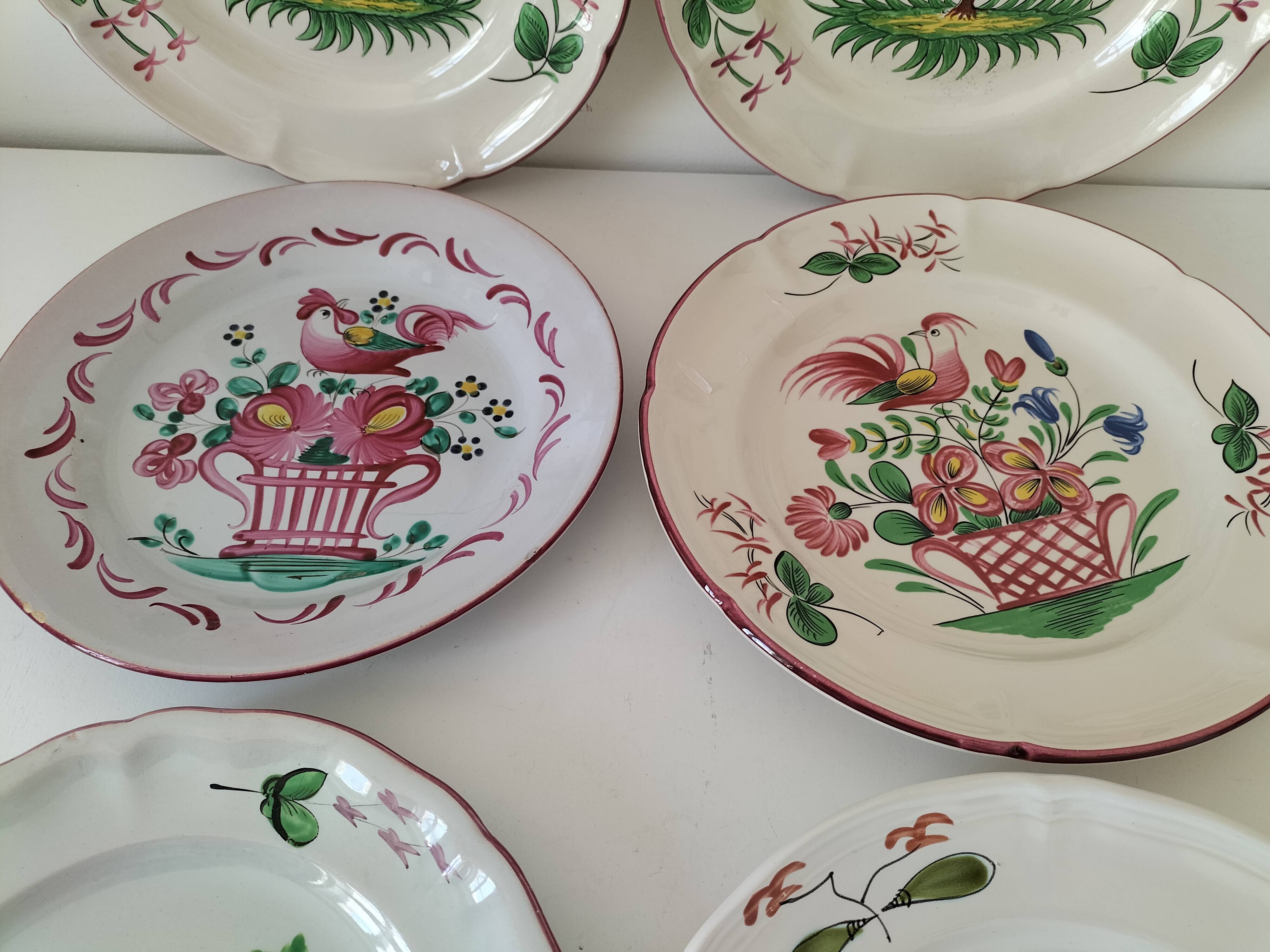 Set of 6 plates with birds and roosters.