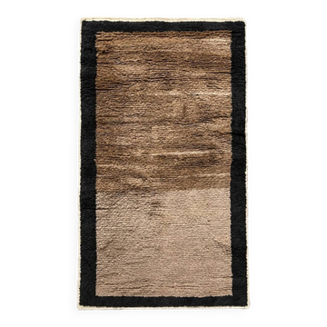 Hand-Knotted Turkish Tulu Rug. 100% Wool Minimalist Border Design. Beige, Brown & Black Colors. Custom Options Available