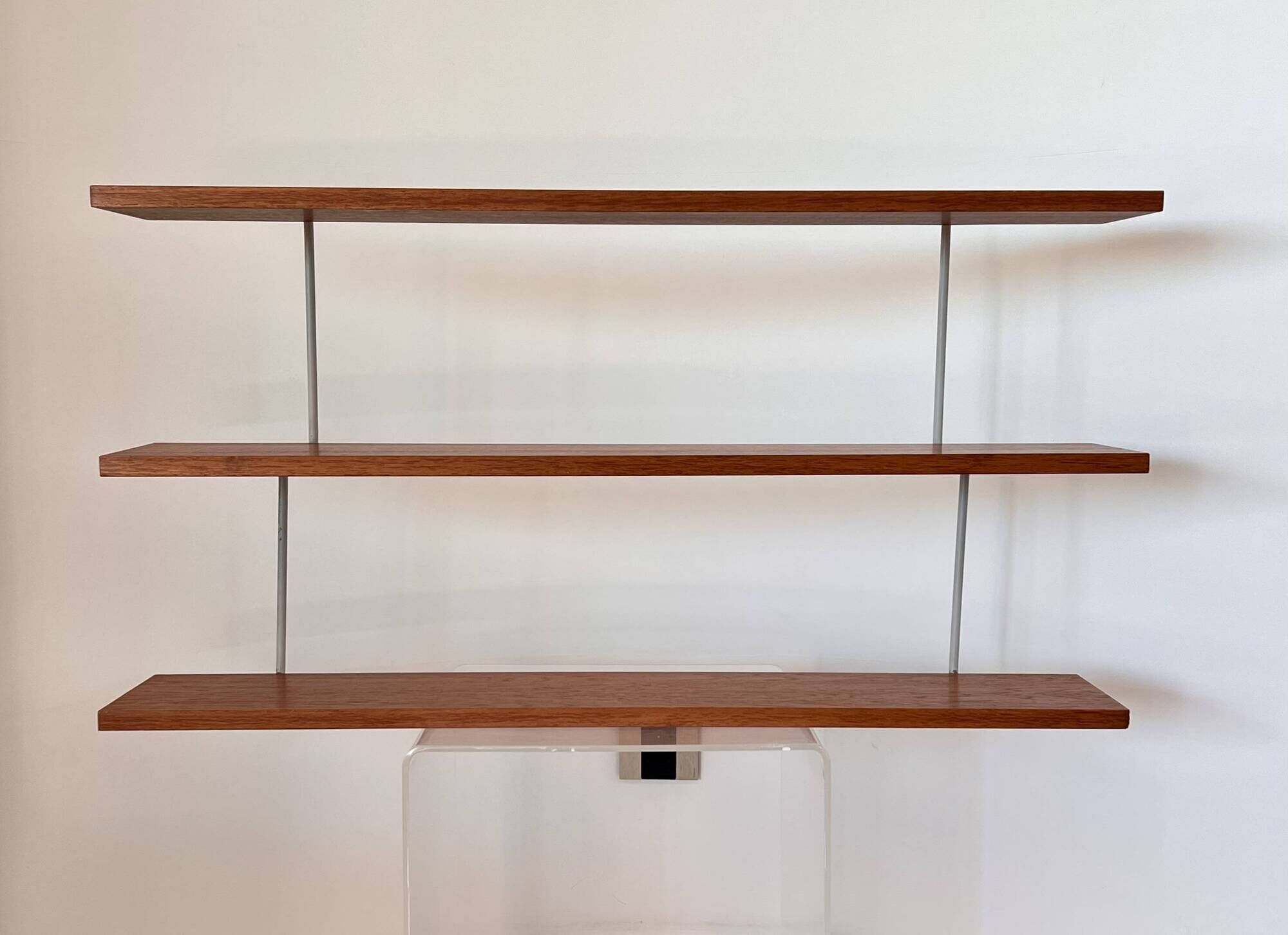 Three-tier bookshelf in teak veneer and metal, France 60s