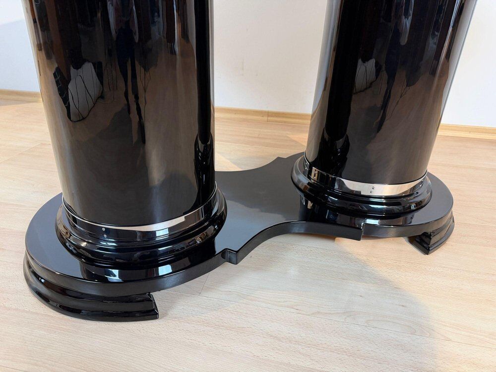 Art Deco dining table in black piano lacquer & metal, 1930